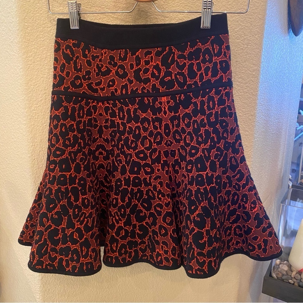 A.L.C. Ellington Red Black Wool Cashmere Leopard Animal Print Knit Skirt Size XS